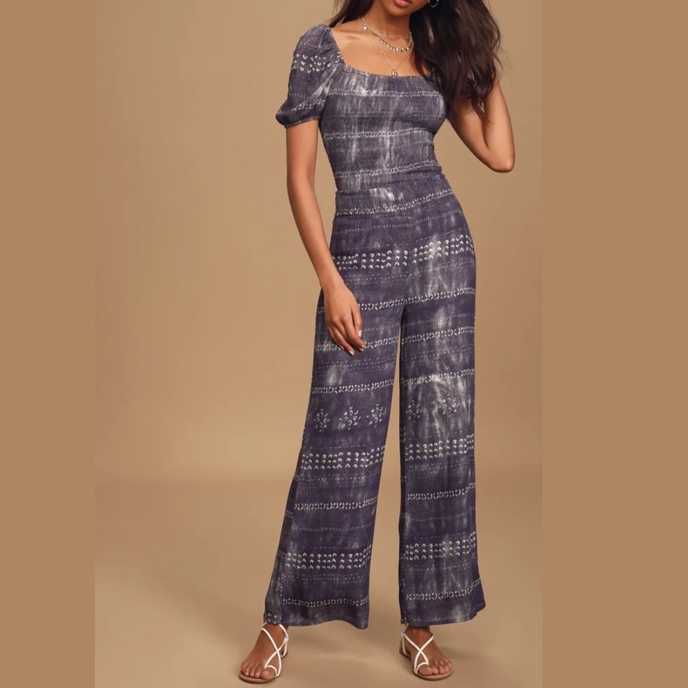 Follow The Ocean Navy Blue Print Top & Pants Set